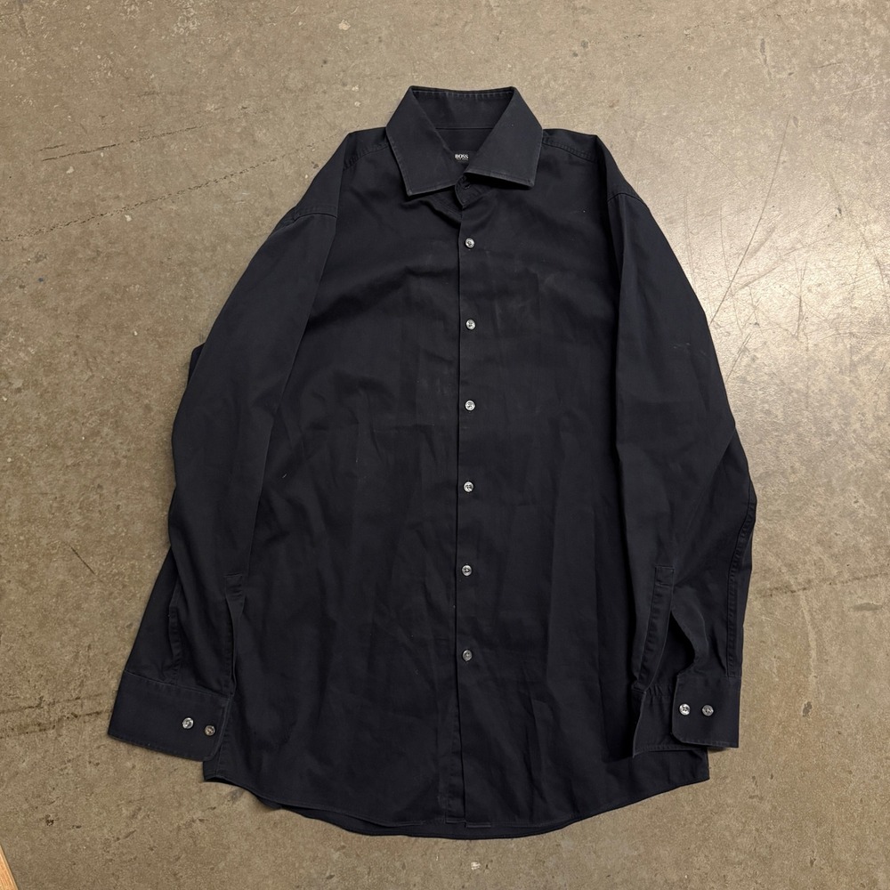 Hugo Boss Sharp Fit Mens Black Dress Shirt Size 16 32/33 Long Sleeve Button Up